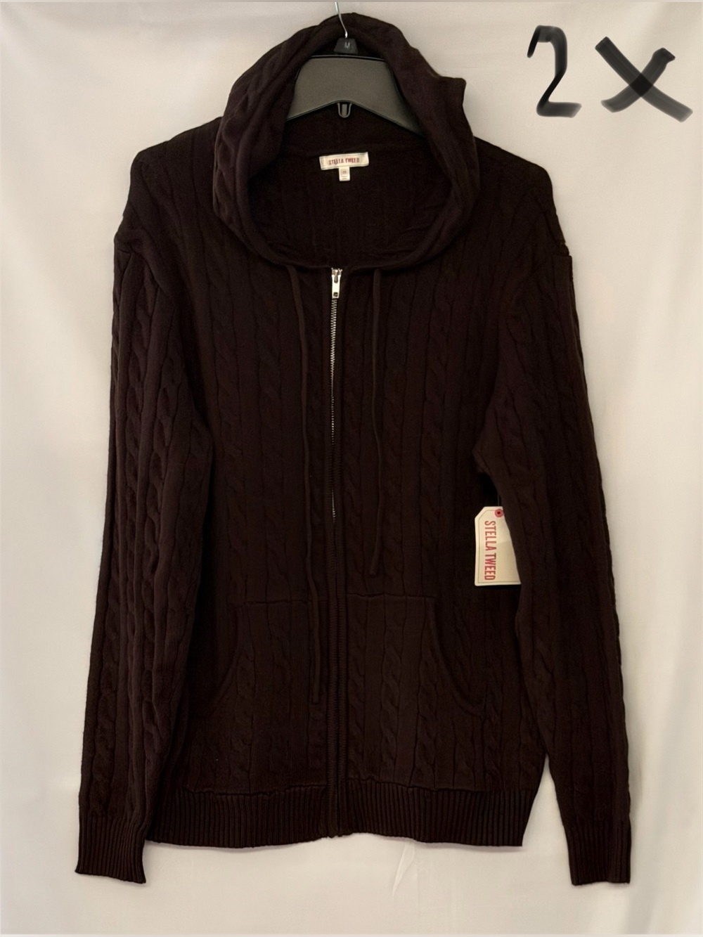 Stella Tweed Dark Brown Cable Zip Hoodie Cardigan
